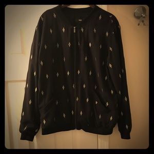 Black, gold embroidered, bomber jacket